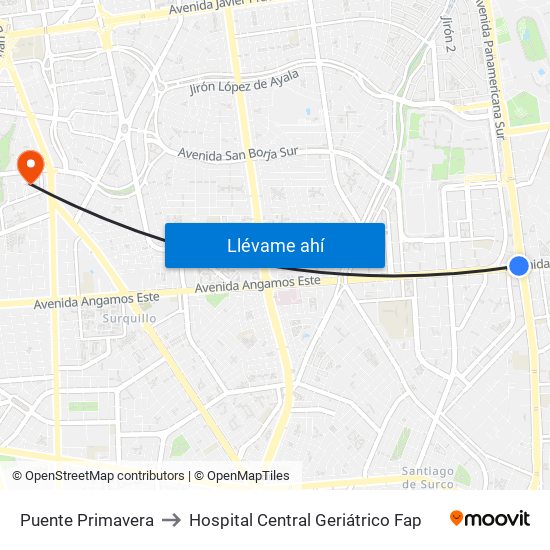 Puente Primavera to Hospital Central Geriátrico Fap map