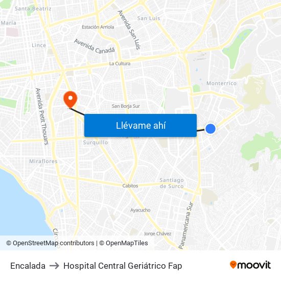 Encalada to Hospital Central Geriátrico Fap map