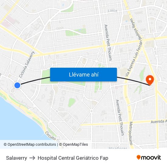 Salaverry to Hospital Central Geriátrico Fap map