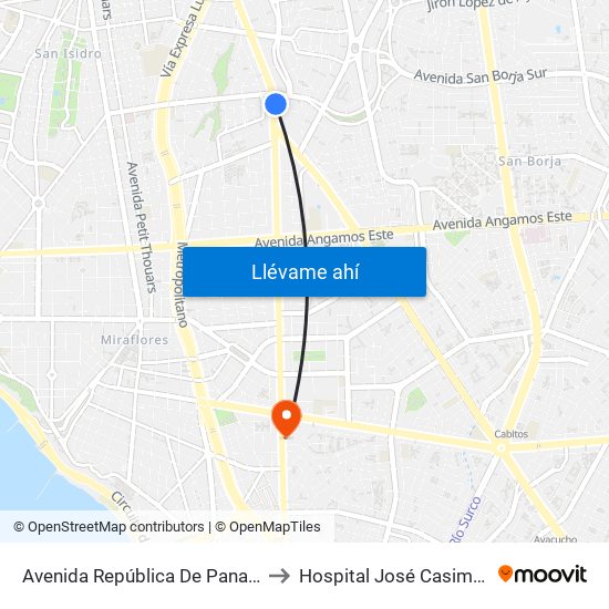 Avenida República De Panamá, 3887 to Hospital José Casimiro Ulloa map