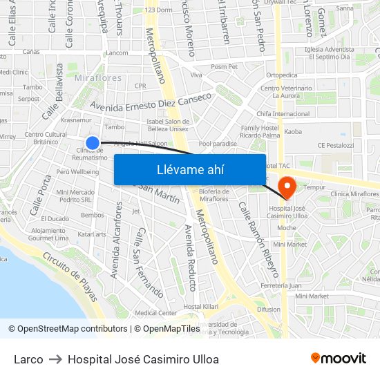 Larco to Hospital José Casimiro Ulloa map