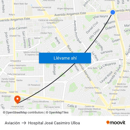 Aviación to Hospital José Casimiro Ulloa map