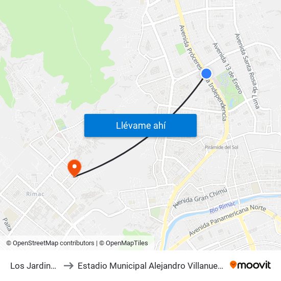 Los Jardines to Estadio Municipal Alejandro Villanueva map