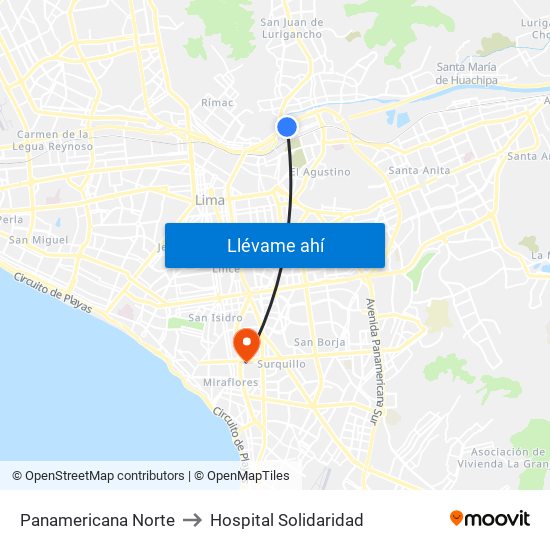 Panamericana Norte to Hospital Solidaridad map