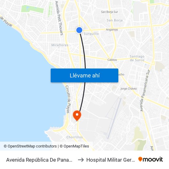 Avenida República De Panamá, 4746 to Hospital Militar Geriátrico map