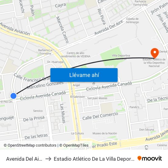 Avenida Del Aire, 601 to Estadio Atlético De La Villa Deportiva Nacional map