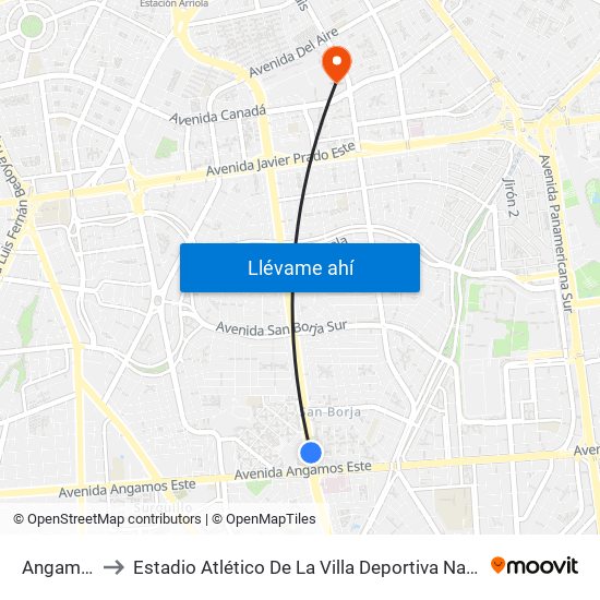 Angamos to Estadio Atlético De La Villa Deportiva Nacional map
