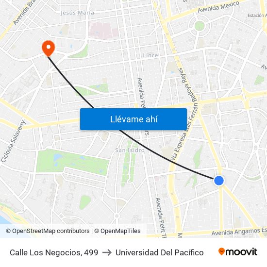 Calle Los Negocios, 499 to Universidad Del Pacífico map