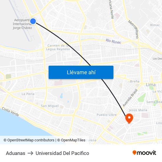 Aduanas to Universidad Del Pacífico map