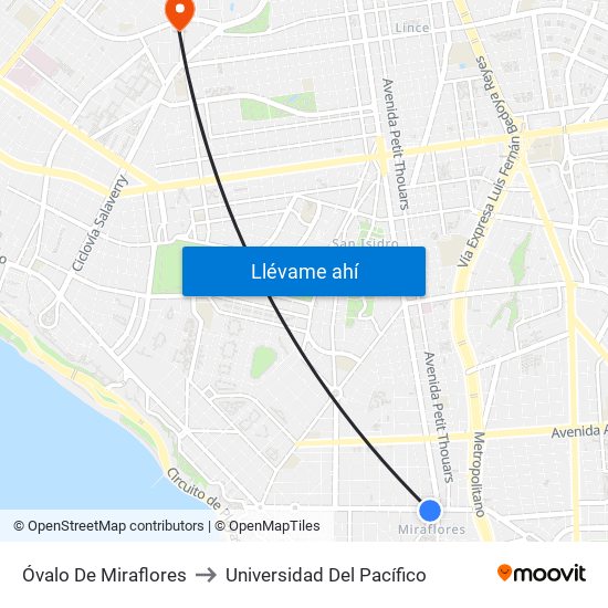 Óvalo De Miraflores to Universidad Del Pacífico map