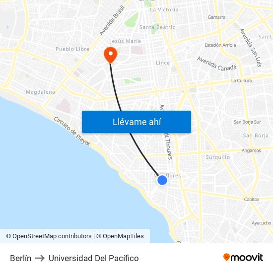 Berlín to Universidad Del Pacífico map