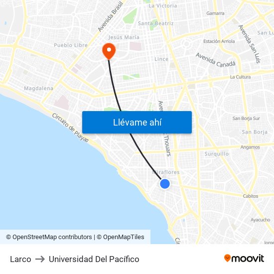 Larco to Universidad Del Pacífico map