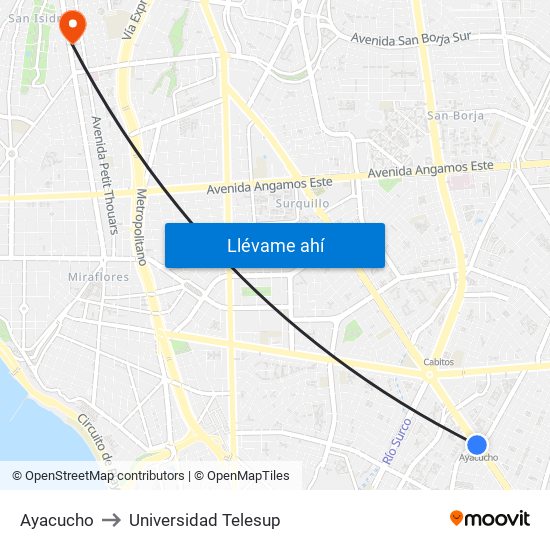 Ayacucho to Universidad Telesup map