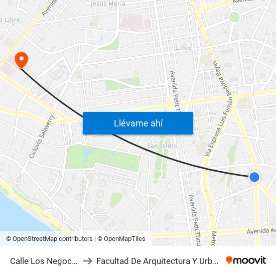 Calle Los Negocios, 499 to Facultad De Arquitectura Y Urbanismo - Unfv map