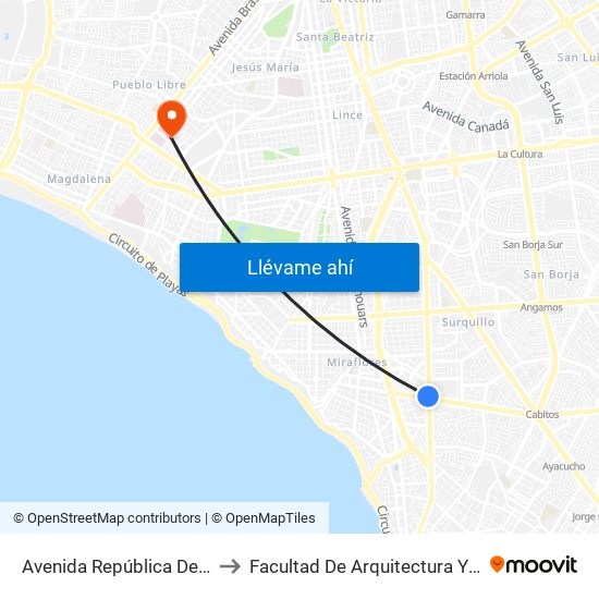 Avenida República De Panamá, 6190 to Facultad De Arquitectura Y Urbanismo - Unfv map