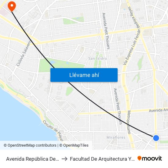 Avenida República De Panamá, 5734 to Facultad De Arquitectura Y Urbanismo - Unfv map