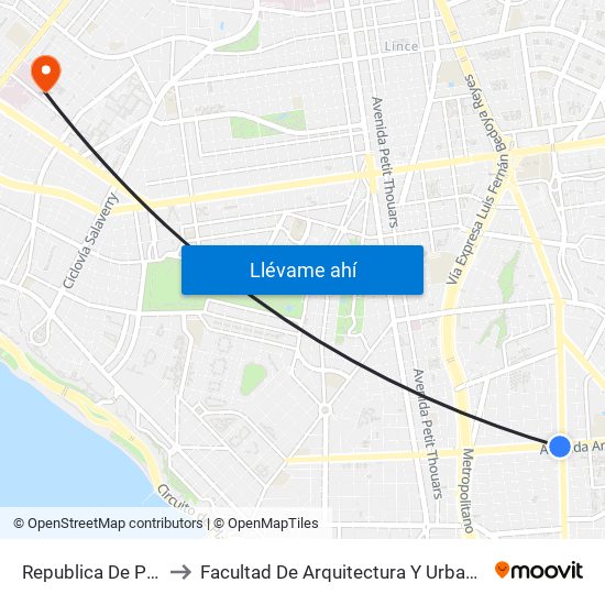 Republica De Panamá to Facultad De Arquitectura Y Urbanismo - Unfv map