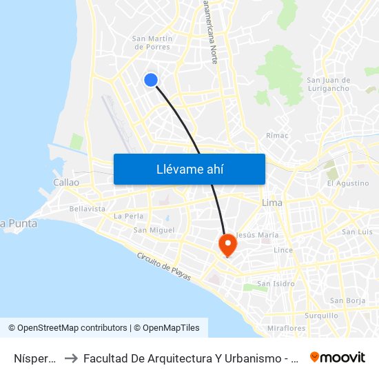 Nísperos to Facultad De Arquitectura Y Urbanismo - Unfv map