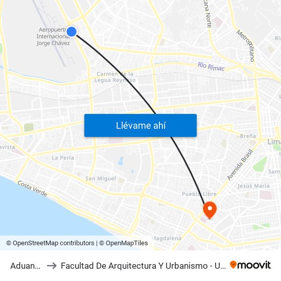 Aduanas to Facultad De Arquitectura Y Urbanismo - Unfv map