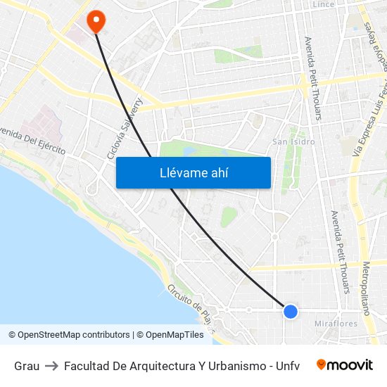 Grau to Facultad De Arquitectura Y Urbanismo - Unfv map