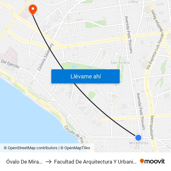 Óvalo De Miraflores to Facultad De Arquitectura Y Urbanismo - Unfv map