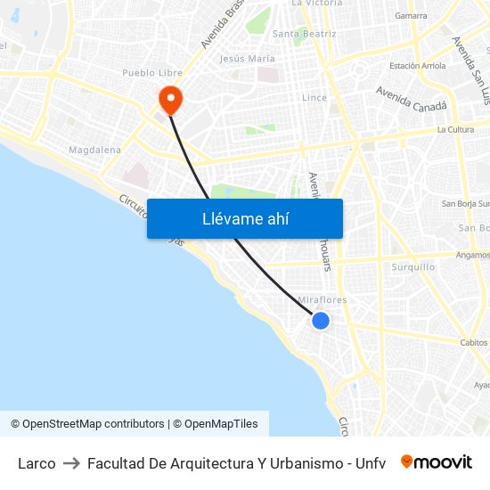 Larco to Facultad De Arquitectura Y Urbanismo - Unfv map