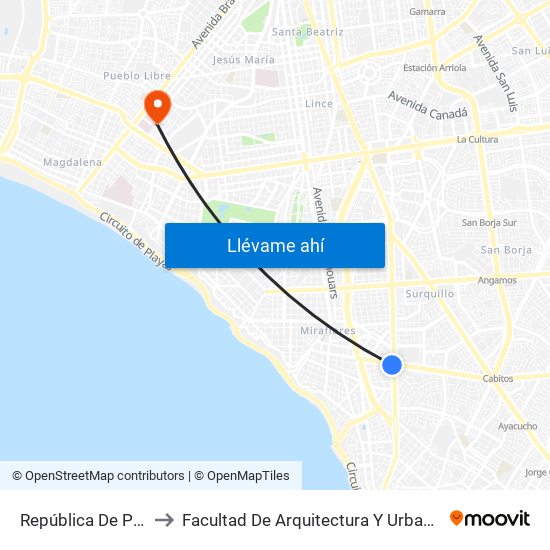 República De Panamá to Facultad De Arquitectura Y Urbanismo - Unfv map