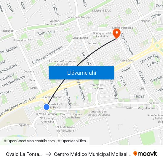 Óvalo La Fontana to Centro Médico Municipal Molisalud map