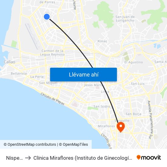 Nísperos to Clínica Miraflores (Instituto de Ginecología y Fertilidad) map