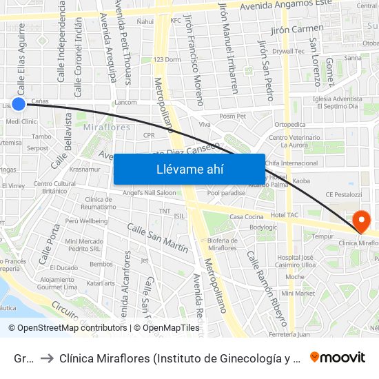 Grau to Clínica Miraflores (Instituto de Ginecología y Fertilidad) map