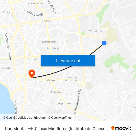 Upc Monterrico to Clínica Miraflores (Instituto de Ginecología y Fertilidad) map