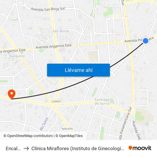 Encalada to Clínica Miraflores (Instituto de Ginecología y Fertilidad) map