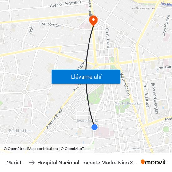 Mariátegui to Hospital Nacional Docente Madre Niño San Bartolomé map