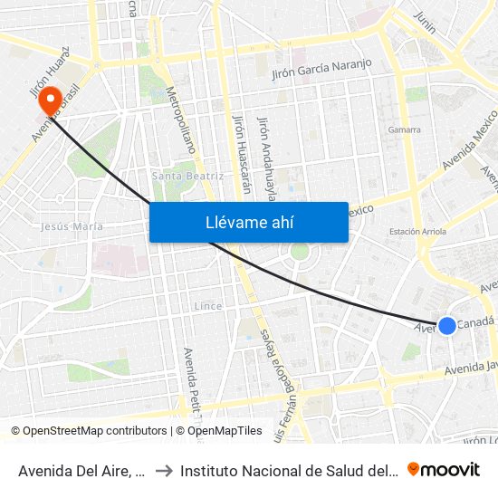 Avenida Del Aire, 601 to Instituto Nacional de Salud del Niño map