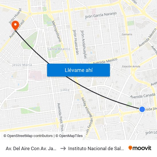 Av. Del Aire Con Av. Javier Prado to Instituto Nacional de Salud del Niño map