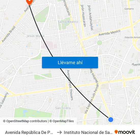 Avenida República De Panamá, 3887 to Instituto Nacional de Salud del Niño map