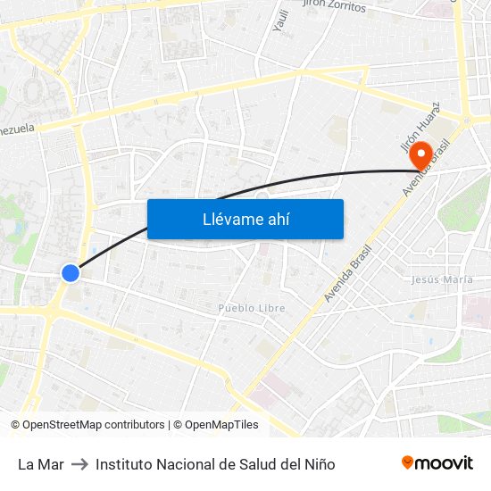 La Mar to Instituto Nacional de Salud del Niño map