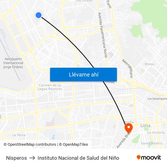 Nísperos to Instituto Nacional de Salud del Niño map
