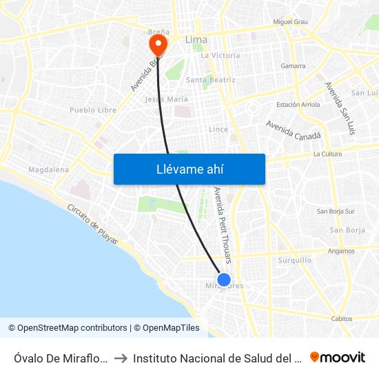 Óvalo De Miraflores to Instituto Nacional de Salud del Niño map
