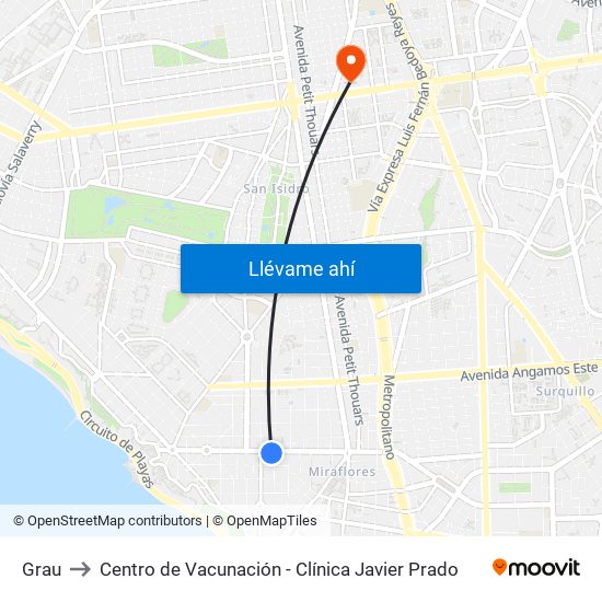 Grau to Centro de Vacunación - Clínica Javier Prado map