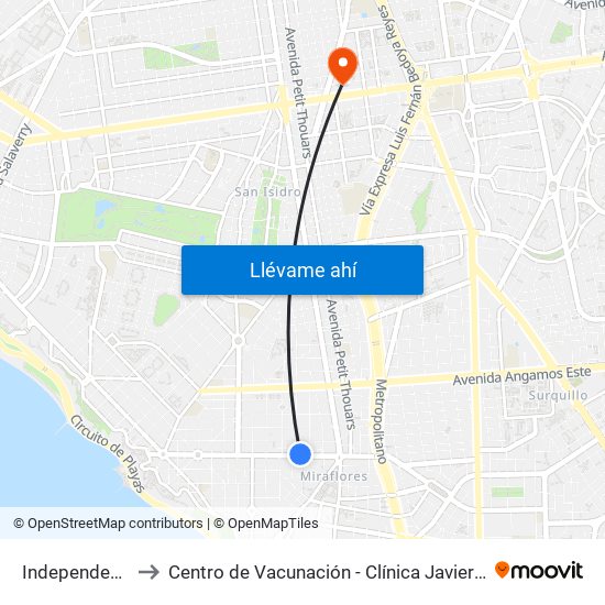 Independencia to Centro de Vacunación - Clínica Javier Prado map