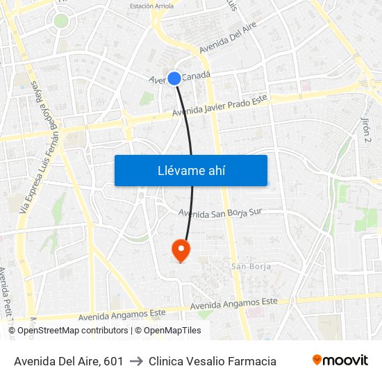Avenida Del Aire, 601 to Clinica Vesalio Farmacia map