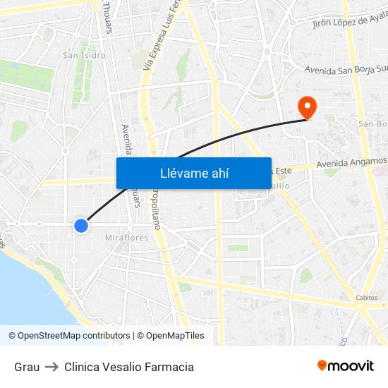 Grau to Clinica Vesalio Farmacia map