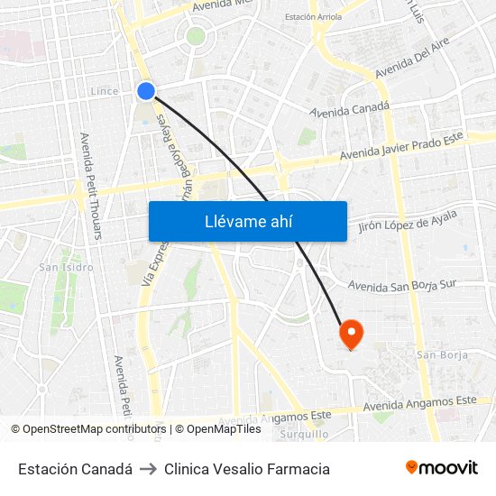 Estación Canadá to Clinica Vesalio Farmacia map