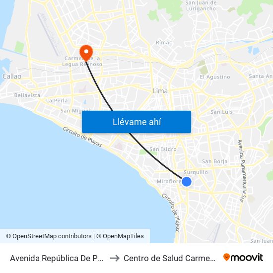 Avenida República De Panamá, 5734 to Centro de Salud Carmen de la Legua map