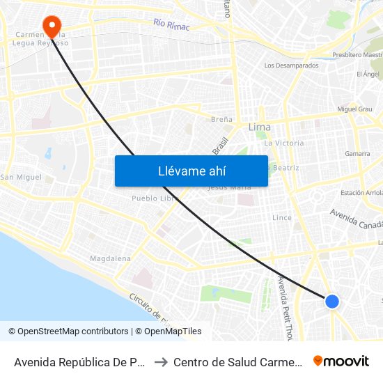 Avenida República De Panamá, 3887 to Centro de Salud Carmen de la Legua map