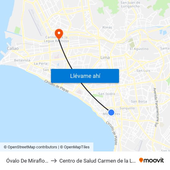 Óvalo De Miraflores to Centro de Salud Carmen de la Legua map