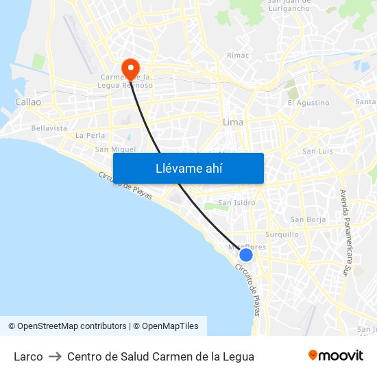 Larco to Centro de Salud Carmen de la Legua map