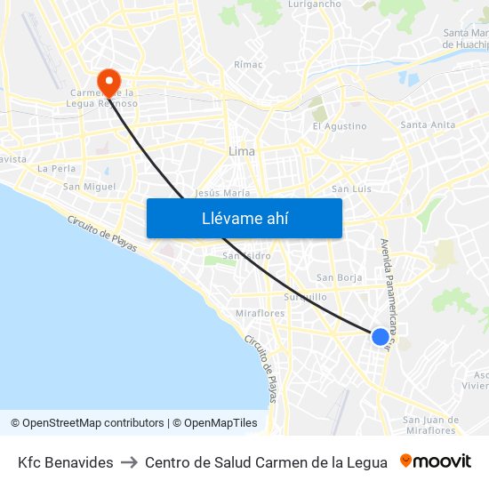 Kfc Benavides to Centro de Salud Carmen de la Legua map