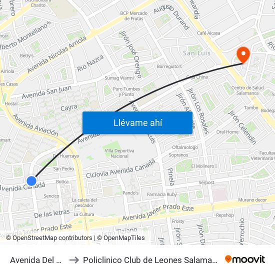 Avenida Del Aire, 601 to Policlinico Club de Leones Salamanca de Monterrico map